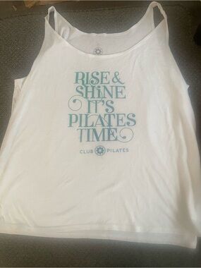 Club Pilates White Graphic Tank Top - Rise & Shine It's Pilates Time